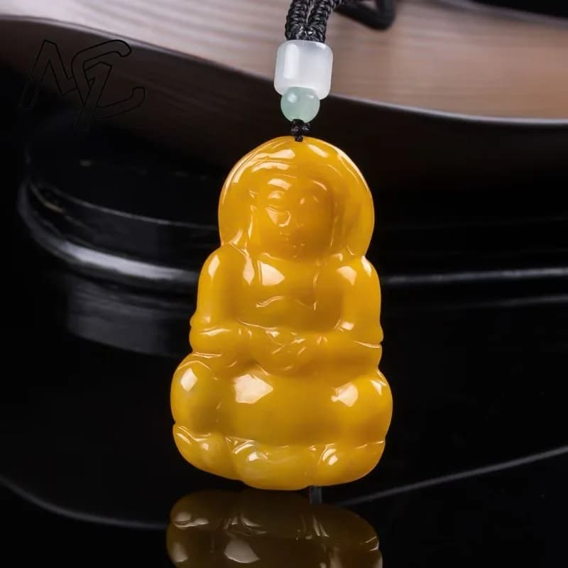 Real Natural Emerald Jade yellow Guanyin Bodhisattva Pendant Necklace Carved Jadeite Jewelry Fashion Amulet Gifts Certificate