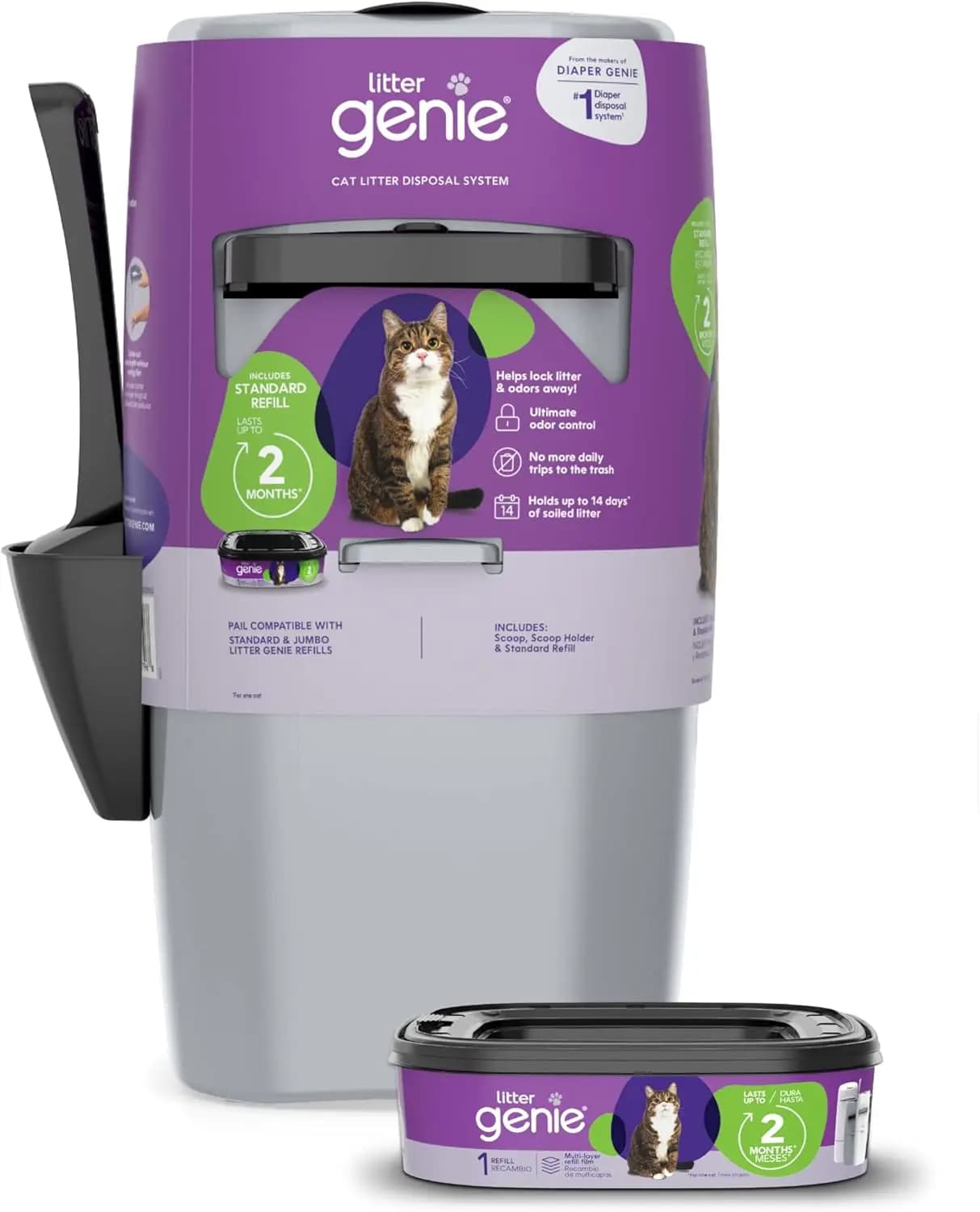 Secchio Standard (Argento) | Sistema di Smaltimento Rifiuti per Lettiere per Gatti con Controllo degli Odori | Include 1 sacchetto di ricarica quadrato