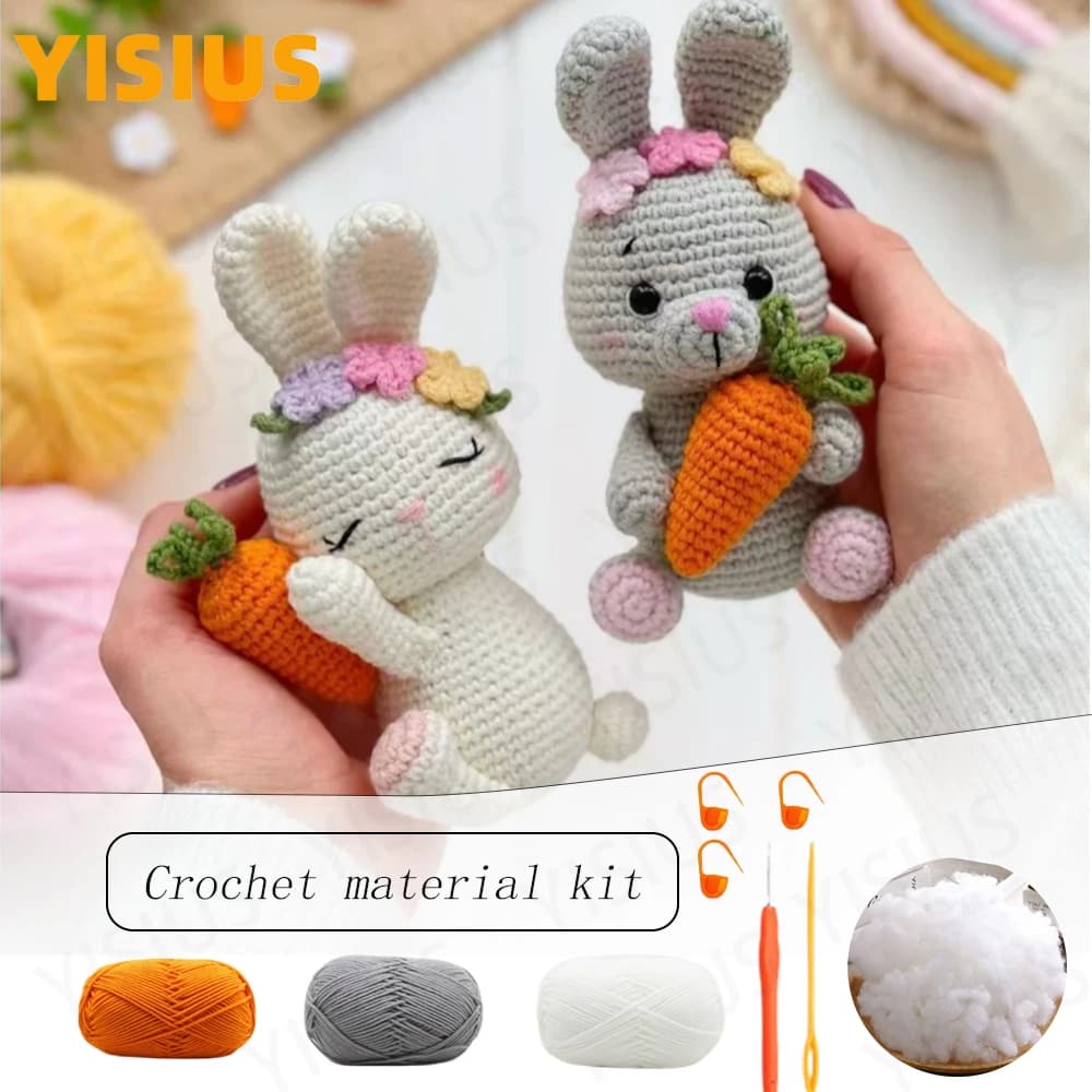 Kit Fai-da-Te per Coniglietto Pasquale Amigurumi, Set per Lavoro a Maglia e Uncinetto con Materiali, Gancio e Diagrammi in Inglese, Regalo Artigianale Carino