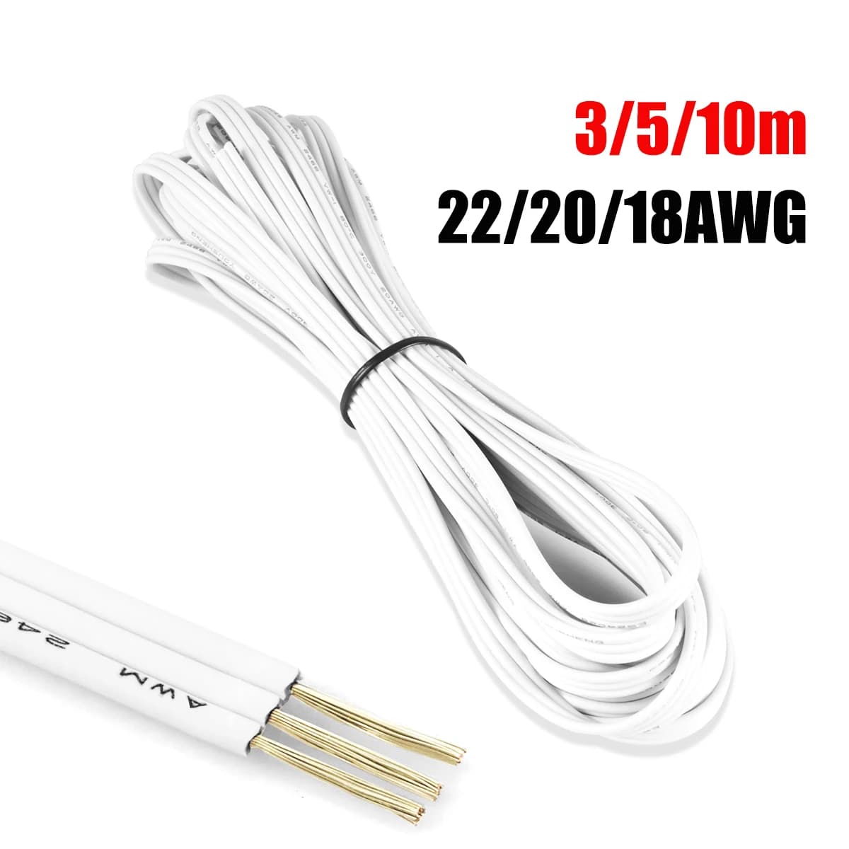 Cavo di prolunga LED a 3 pin 22 20 18 AWG Striscia LED Cavo piatto flessibile 12V Cavi elettrici 3/5/10m Cavo connettore SM JST