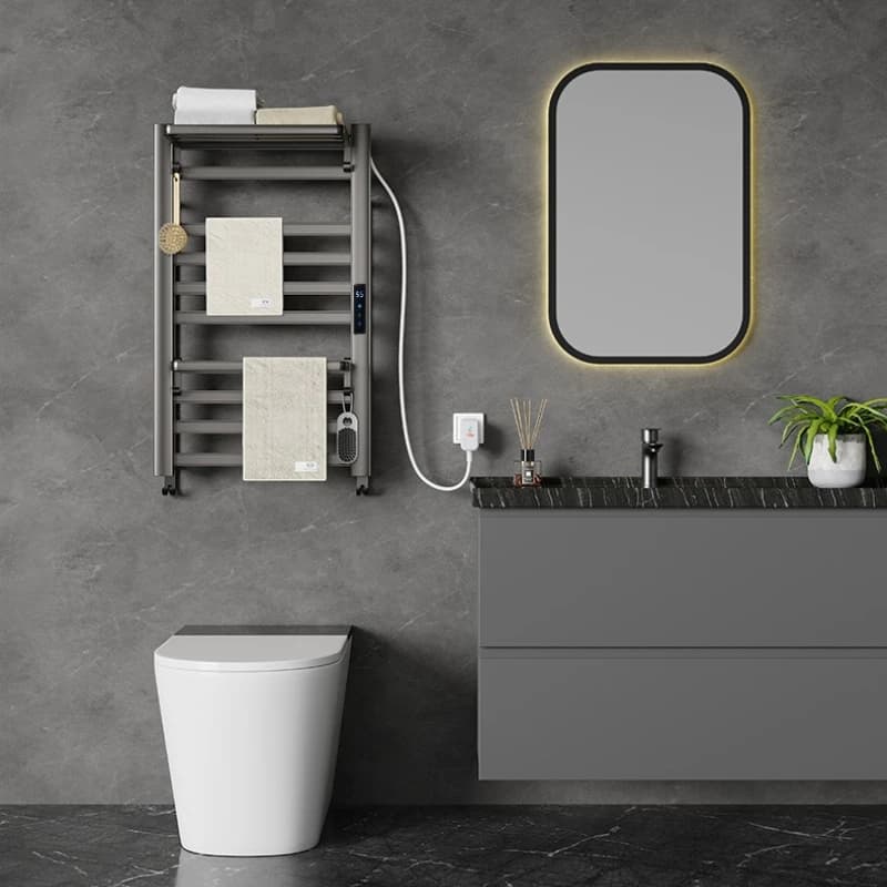 Scaldasalviette Elettrico Grigio Antracite, Scaldasalviette Riscaldante Senza Foratura per Bagno, Porta Asciugamani da Bagno