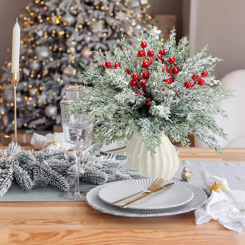 20/40 Pcs Artificial Cypress Leaves Plants Christmas Tree Indoor Table Vase Decor Outdoor Garden Party Wedding Flowers DIY Gifts