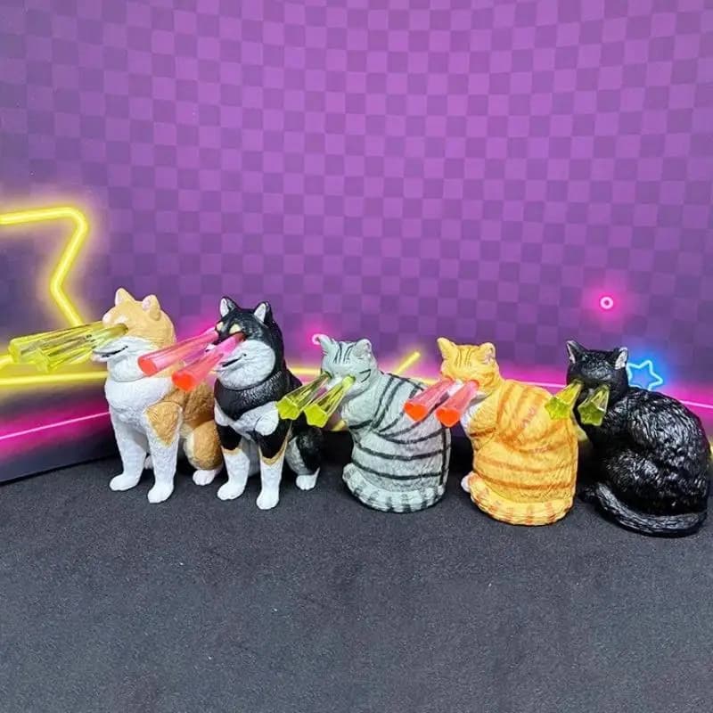 Gashapon Laser Eyes Figures Shiba Inu Orange Tabby Cat Black Cat Dog With Heart Star Laser Desktop Decor