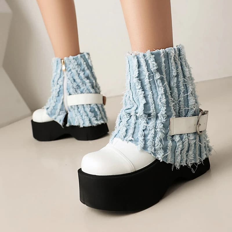ORCHA LISA Shoes Women New Women Ankle Boots 9cm Wedge Heel 5.5cm High Platform Round Toe Black White Big Size 41 43 Boots Style