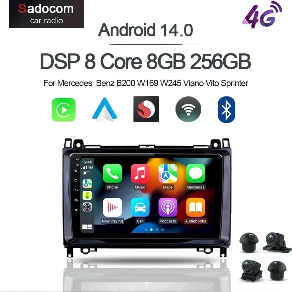 Carplay 9 "4G LTE Android 13.0 128GB + 8GB autoradio lettore DVD per Mercedes Benz B200 W169 W245 Viano Vito Sprinter Crafter