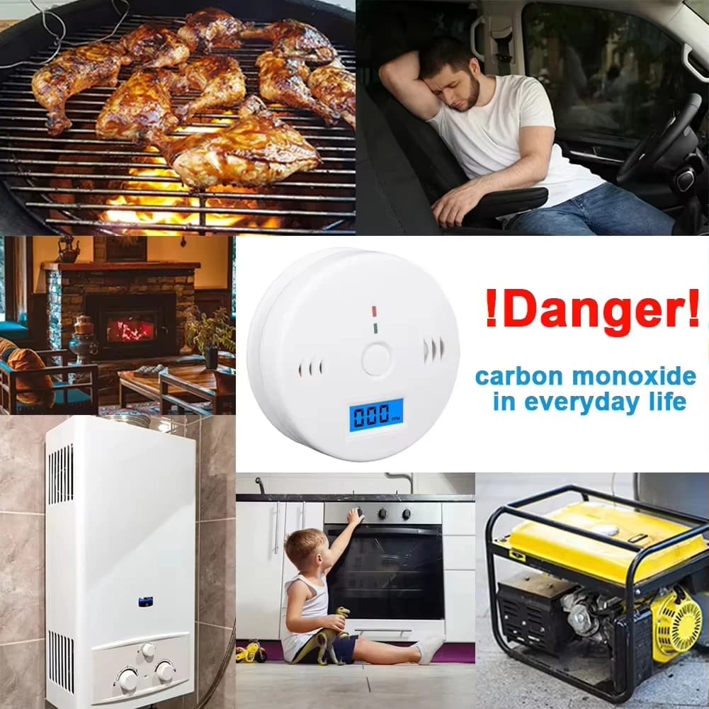 Household Carbon Monoxide Smoke Detector LCD Screen CO Toxic Gas Leak Alarm Wireless High Decibel Fire Sound Safety Detector