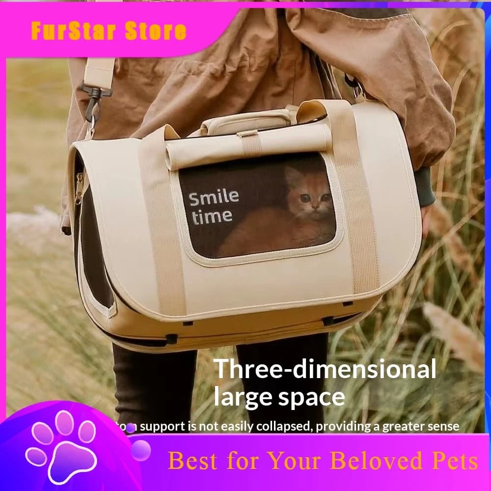 FurStarTop New Foldable Portable Large Capacity Cat Dog Carrier, Handheld Crossbody Car Travel Bag For Outdoor Pets