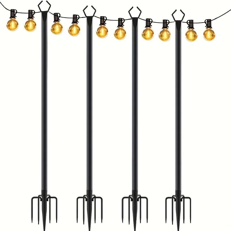Confezione da 4 Pali per Luci a Corda da 11,1 Piedi, Pali in Metallo con Forcella per Luci a Corda da Esterno, Resistenti alla Ruggine e Robusti per Giardino Esterno