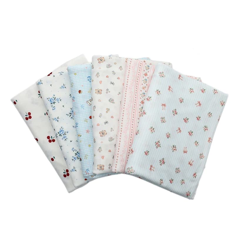 0.5m/1m/2m Ribbed Knitted Floral Printed Fabric for Sewing T-shirts Pajamas Home Wear Children's Clothing Handmade DIY Fabrics