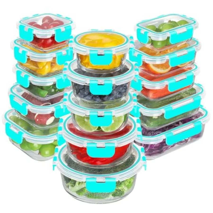 Set di 30 Contenitori in Vetro per Alimenti con Coperchi Ermetici, Scatole per Pranzo Senza BPA, Adatte per Microonde e Congelatore