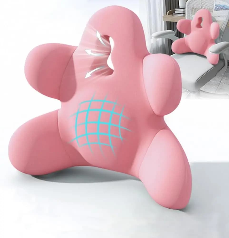 Cuscino di supporto lombare in memory foam per sedia da ufficio, auto, divano - Allevia il dolore alla schiena e migliora la postura (Rosa)