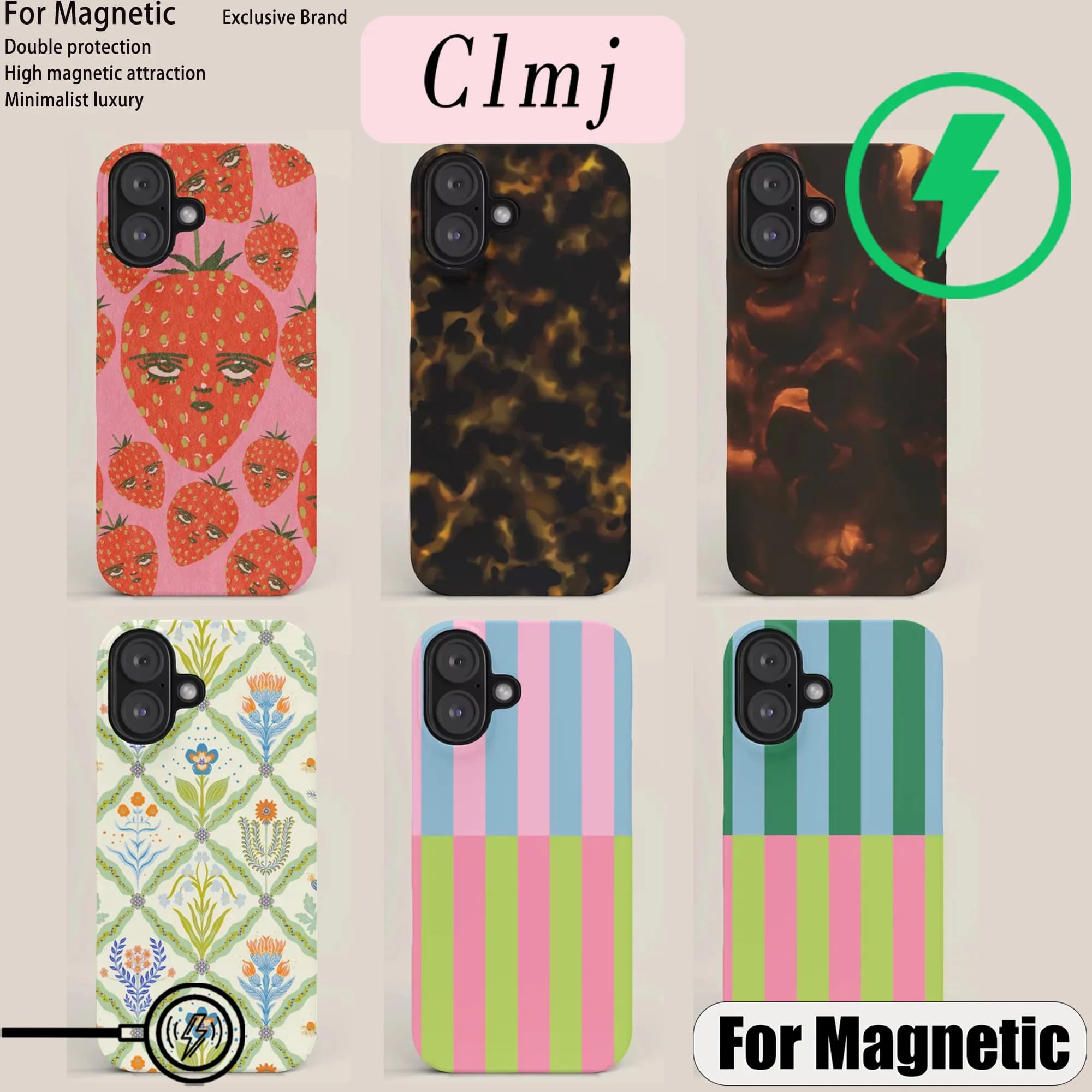 Cover Magnetica a Doppio Strato di Lusso Clmj Vintage con Motivo Floreale Botanico per iPhone 17 16 15 14 13 12 11 Air ProMax Plus