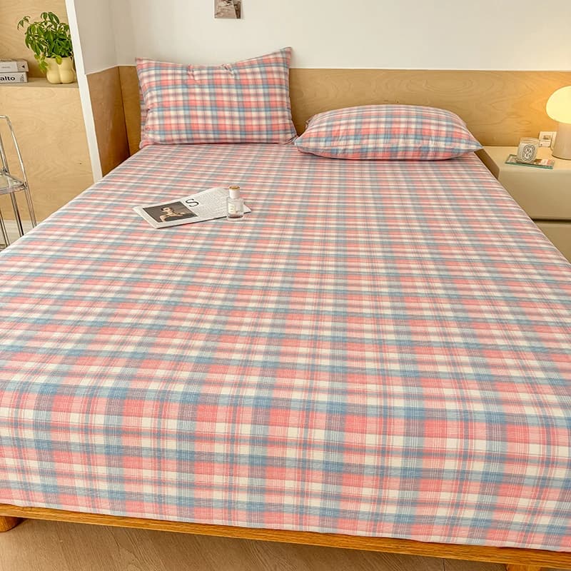 Lenzuolo con angoli a graffette lunghe in cotone 100%, coprimaterasso scozzese lavabile, biancheria da letto regolabile, protezione o federe abbinate