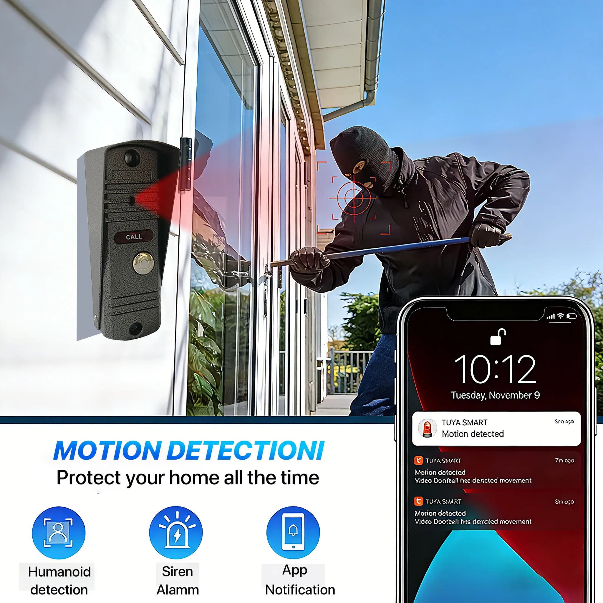 Tuya 1080P Video Doorbell Intercom with 7-inch IPS Touch Screen 4-Wire Remote APP Unlock Motion Detection Night Vision Waterproo