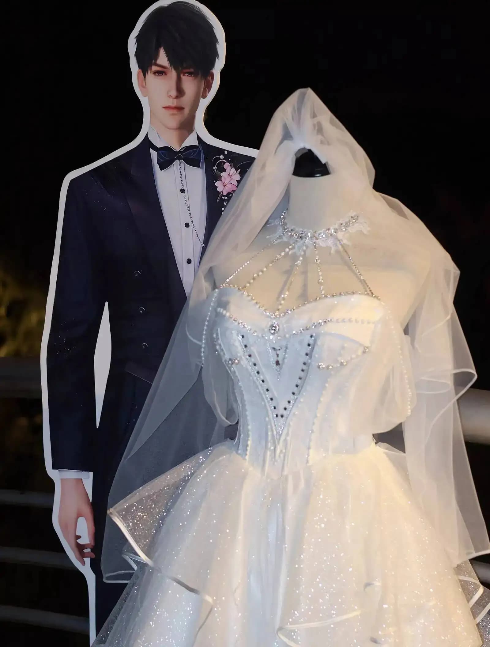 Nuovo abito da sposa su misura Love And Deepspace Caleb Xiayizhou per donna, con velo, ispirato ai desideri persistenti di nuvole e cielo.