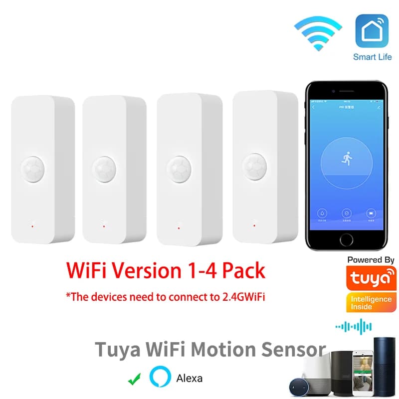 Tuya WiFi PIR Sensore di movimento Smart Home Rivelatore a infrarossi del corpo umano Sicurezza Vita intelligente Funziona con Alexa Google Home 1-4PACK