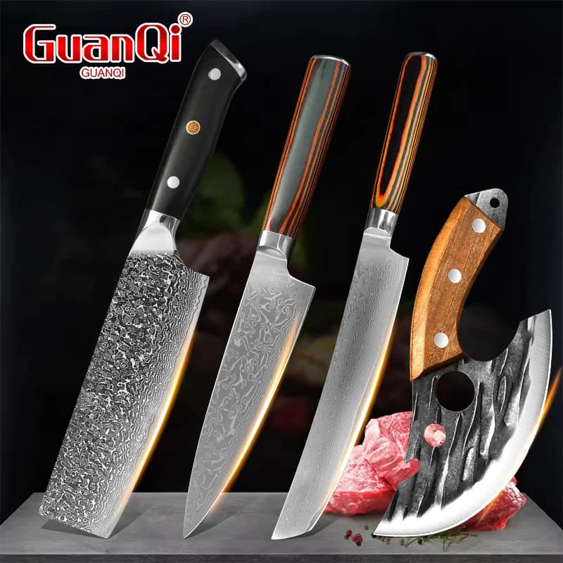 Hand Forged Fruit Slicing Kitchen Knife Stainless Steel Wood Handle Chef Butcher Knife Multifunctional Bottle Opener Knife