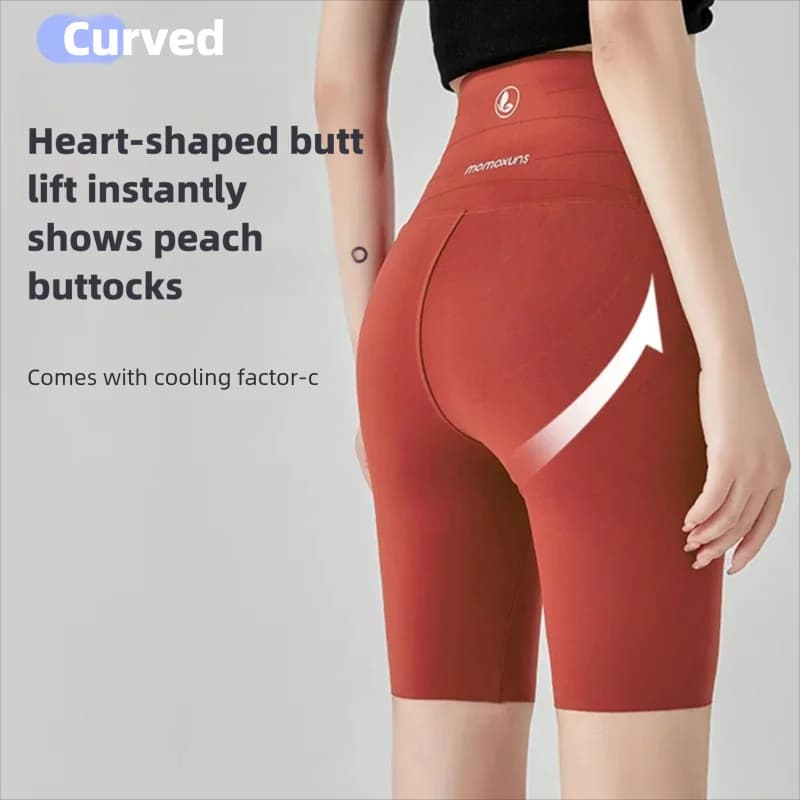 Pantaloncini da donna a vita alta in tessuto Sharkskin, modellanti e push-up, senza cuciture, con 5 tasche, per ciclismo, yoga, allenamento e corsa