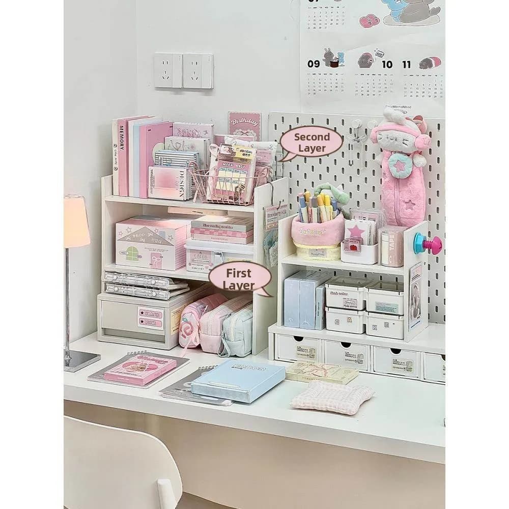 Multi-Layer Desktop Organizer Rack Study Desk Supplies Storage Arrangement Shelf Country Style Home Use Student Office Zone