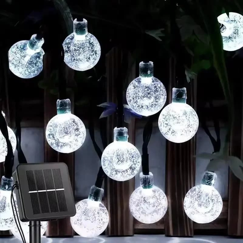 New 50LEDS 10M White Solar Lamp Crystal Ball LED String Lights Waterproof Fairy Garland For Outdoor Garden Xmas Wedding