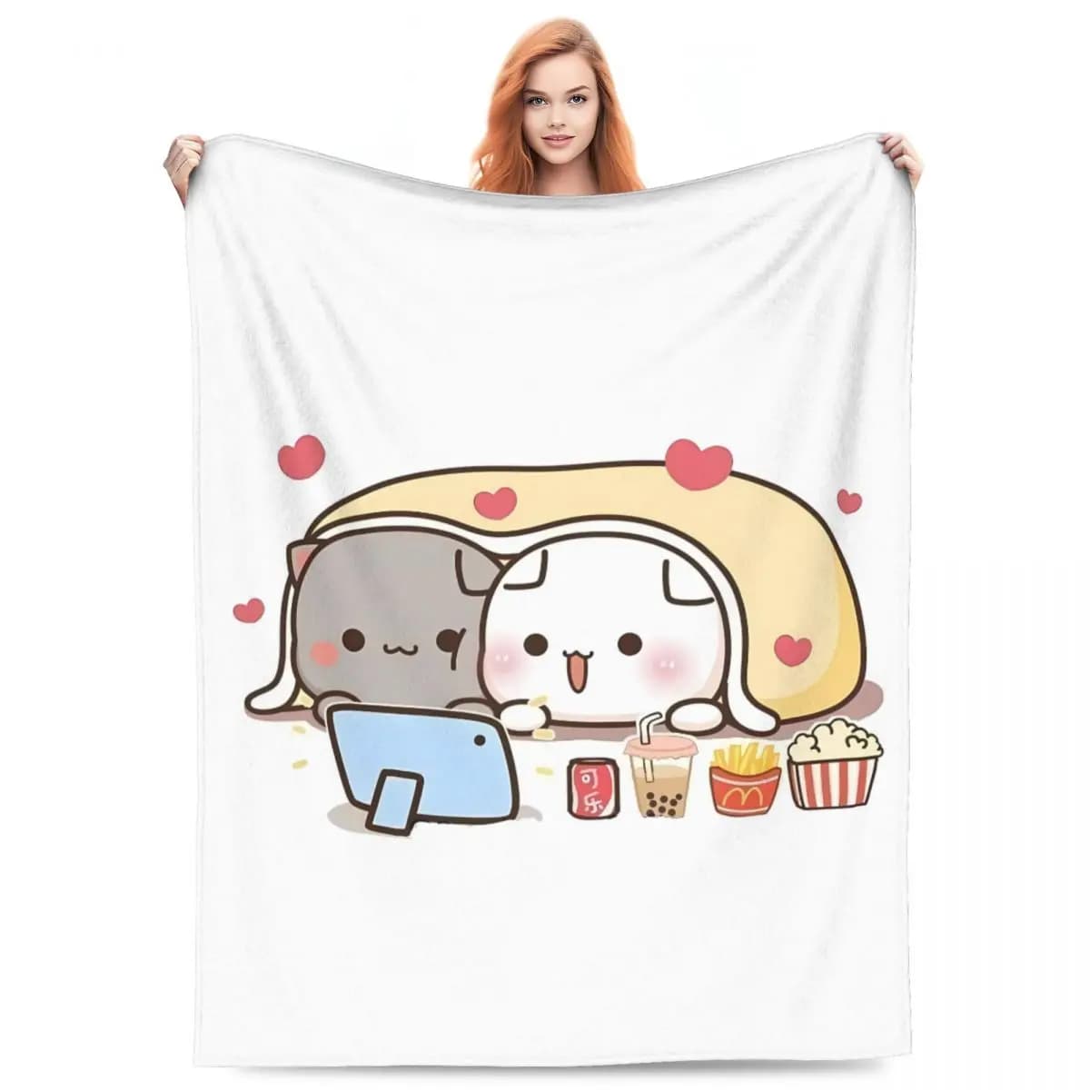 Coperte di flanella gatto pesca e Goma Mochi Guardare tessuto Coperta morbida per soggiorno Picnic Copriletto carino Copridivano
