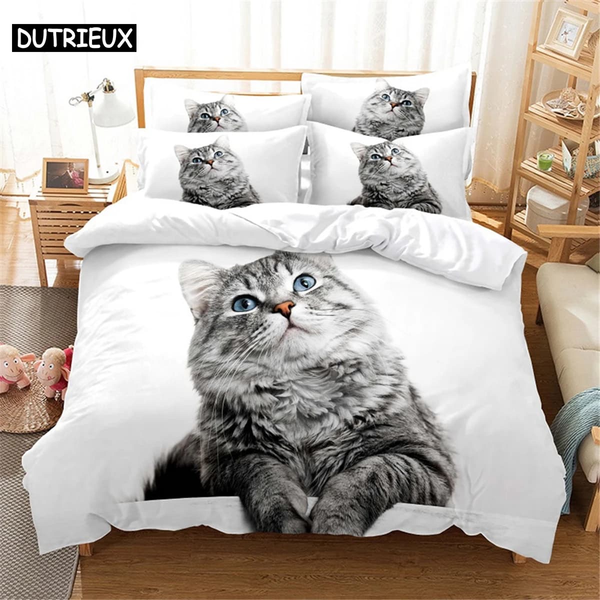 Set biancheria da letto per gatti 3D Set copripiumino per biancheria da letto Queen Set biancheria da letto Set copripiumino per camera da letto Queen in cotone Set biancheria da letto