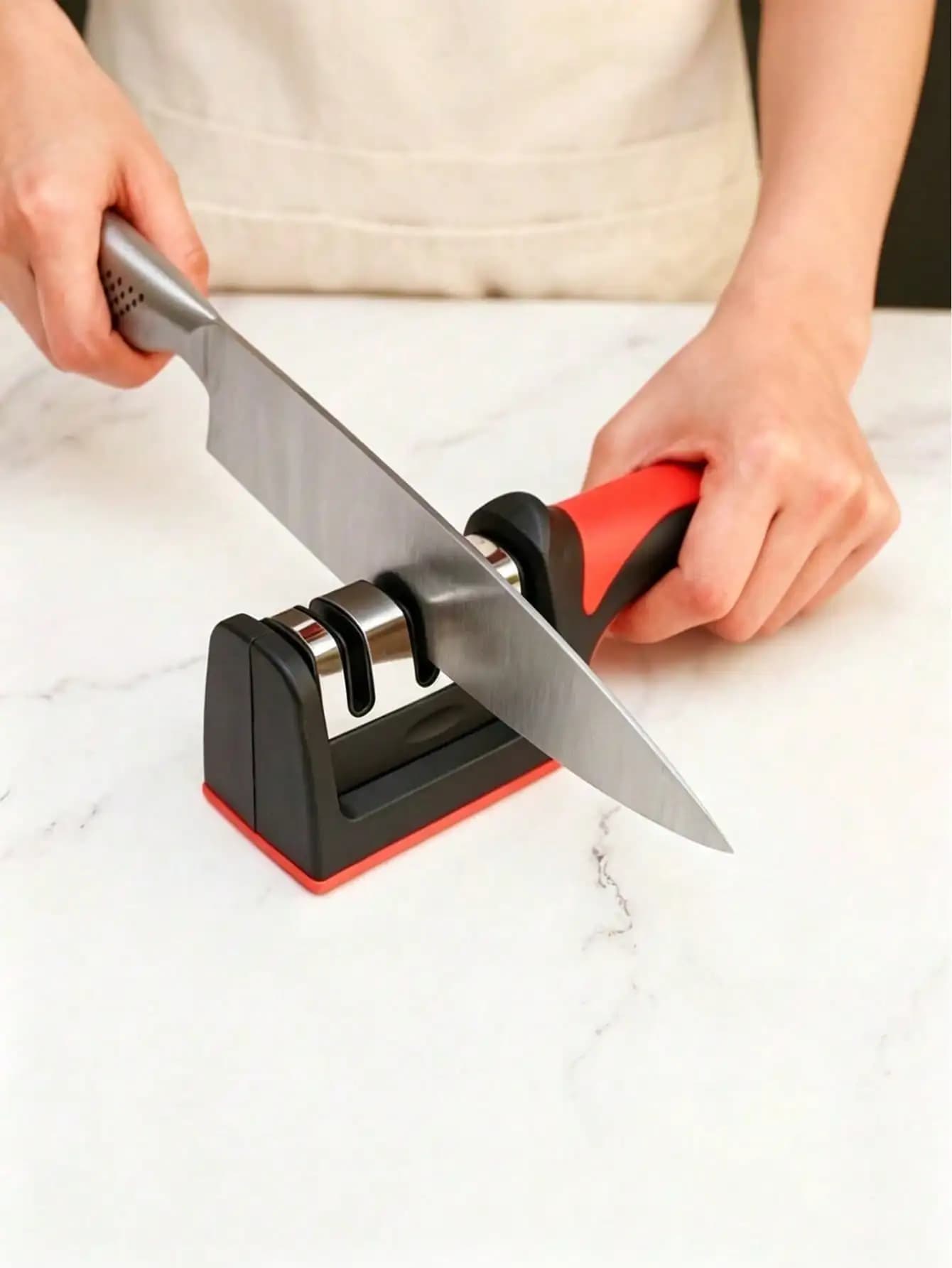 2pcs Multi-Function 3-Stage Quick Knife Sharpener Tool With Non-Slip Base, Kitchen Knife Accessories, Small Tool, Kitchen Accessories