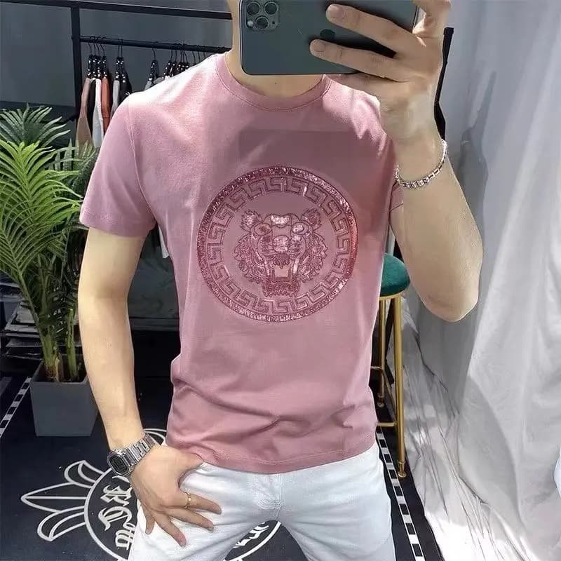 T-shirt a maniche corte in cotone stazione europea da uomo ins Trend Brand 2024 Girocollo estivo Hot Diamond Versatile mezza manica Top