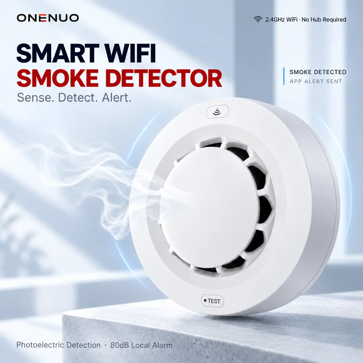 Tuya WiFi Photoelectric Smoke Alarm 80dB Smart Life APP Alert Fire Smoke Detector 2.4GHz No Hub Required