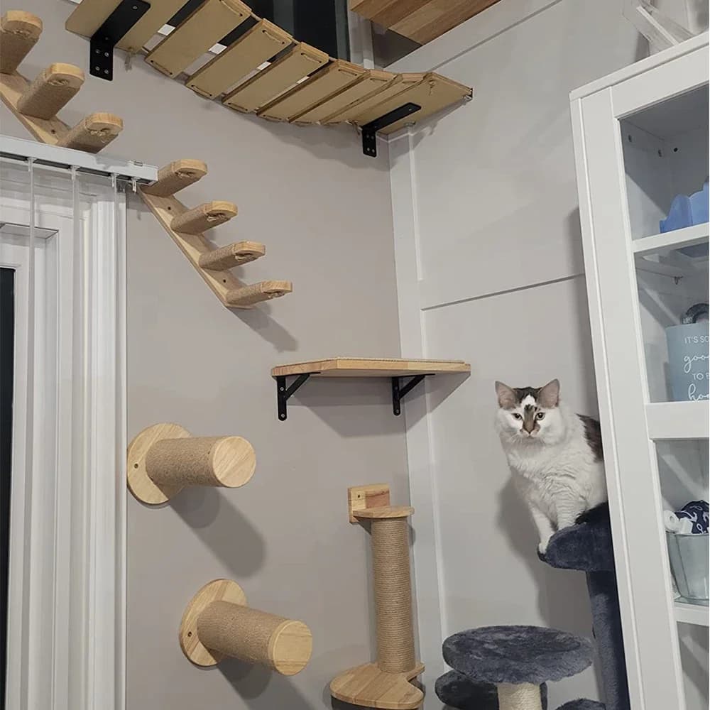 Torre per albero per gatti in legno, ripiani da arrampicata per gatti montati a parete, amaca, scale, casa, gatti, parco giochi, accessori per mobili per animali domestici