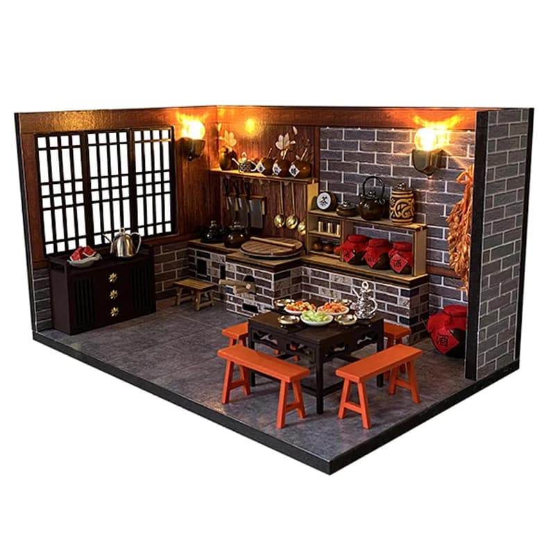 Kit di case per bambole in legno in miniatura fai-da-te con mobili cucina antica cinese Roombox Villa Casa delle bambole giocattoli assemblati Casa regali