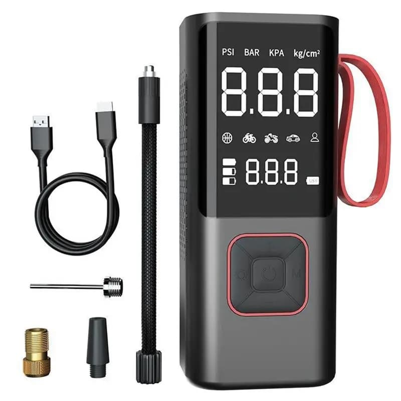 Pompa d'aria elettrica portatile per pneumatici di auto, bici, moto, multiuso, senza fili, 150 PSI, con illuminazione
