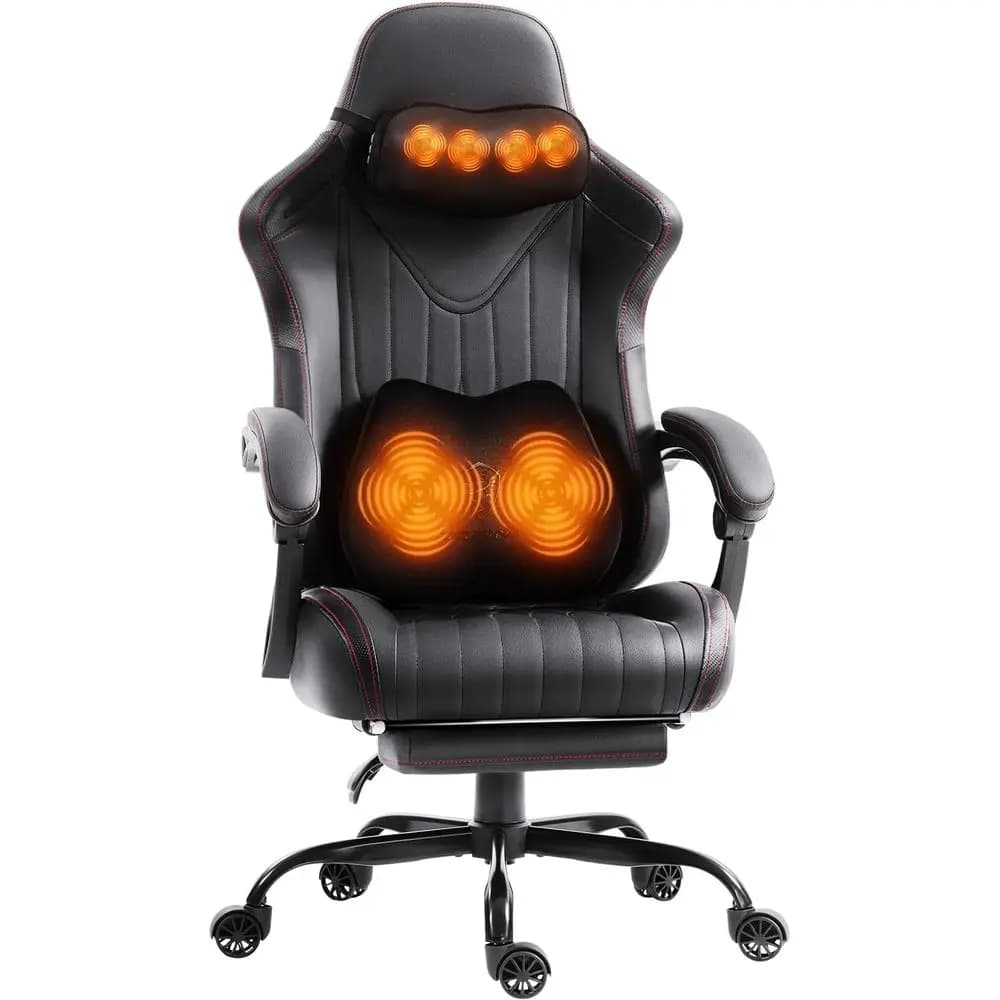 Gaming Video Gaming Chair with Shiatsu Neck Massage and Lumbar Support for Home Office High Back Recliner Height Adjustable Ergo