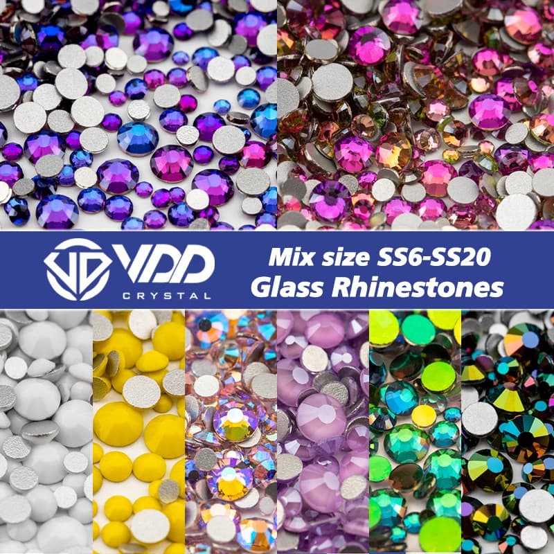 VDD 20g Mix Size SS6-SS20 High Quality Newest Glass Rhinestone Crystal Flatback Glitter Stone DIY Decoration Nail Art Accessorie