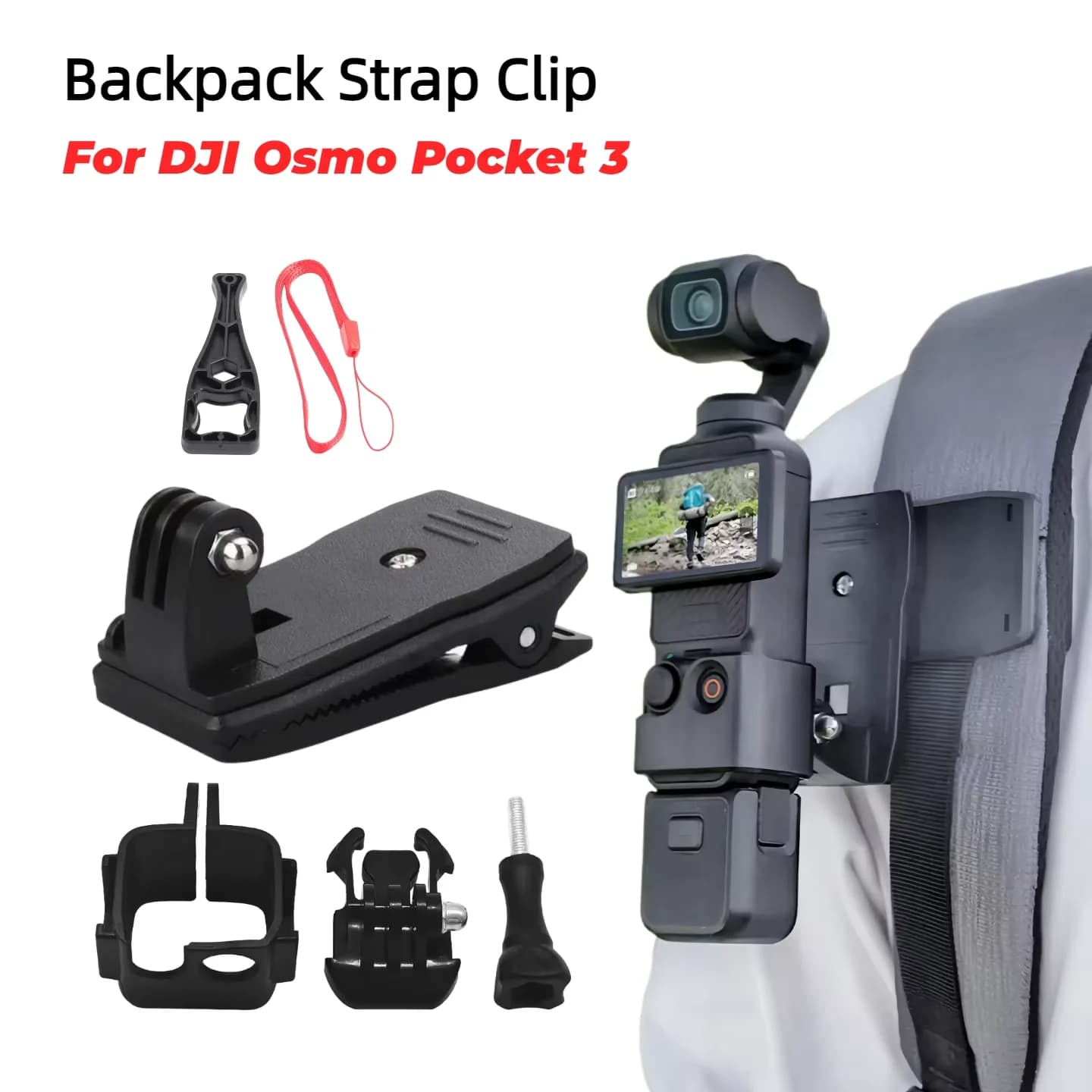 360 Degree Rotatable Clamp Mount, Backpack Strap & Hat Belt Clip for DJI Osmo Pocket 3, Action Camera Travel Accessories