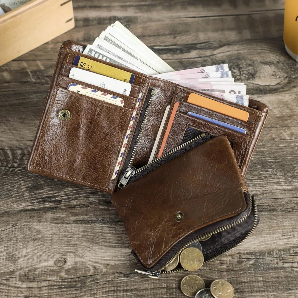 MITAO FACOTRY Nuovo Portafoglio Corto da Uomo in Pelle di Lusso RFID Bifold Portafoglio con Porta carte di Credito Portamonete Maschile con Cerniera di Lusso Piccolo