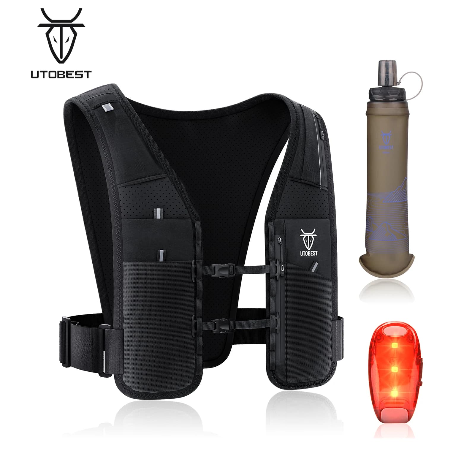 UTOBEST UTR113 Reflective Running Vest, Adjustable Phone Door, Hydrating Backpack for Training, Cycling, Hiking