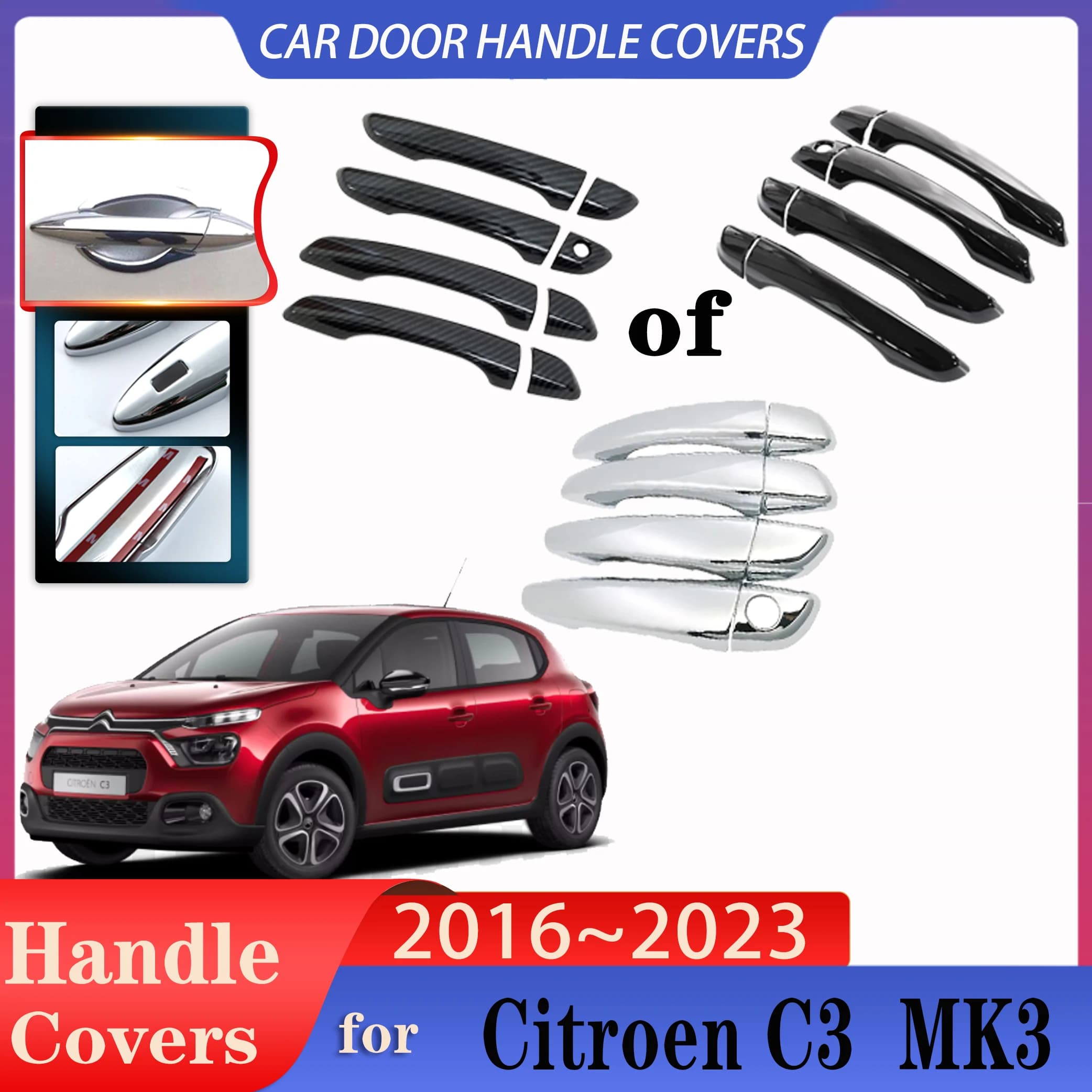 Per Citroen C3 Accessori MK3 2017 ~ 2023 2022 Maniglie per porte auto Copertura Esterno Scratch Protezione Decor Anti-ruggine Accessori auto