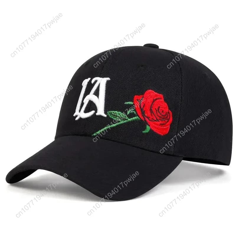 Cappellino da baseball LA ricamato con rose — Cappello da sole estivo per sport all'aria aperta e moda, per uomo e donna