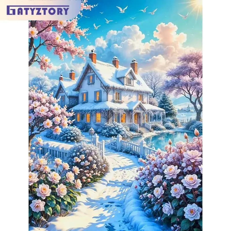 40x50cm Snow House Paint By Numbers Home Decor Paint With Numbers Scenery Easy Acrylic on Canvas On canvas Paintings On Number