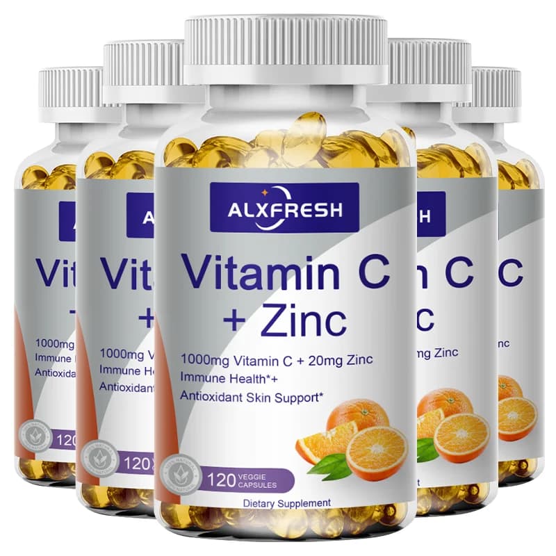 Alxfresh Vitamin C 1000mg with Zinc 20mg for Antioxidant, Skin, Brain, Immune System Health Support Vitamins Vegen Supplement