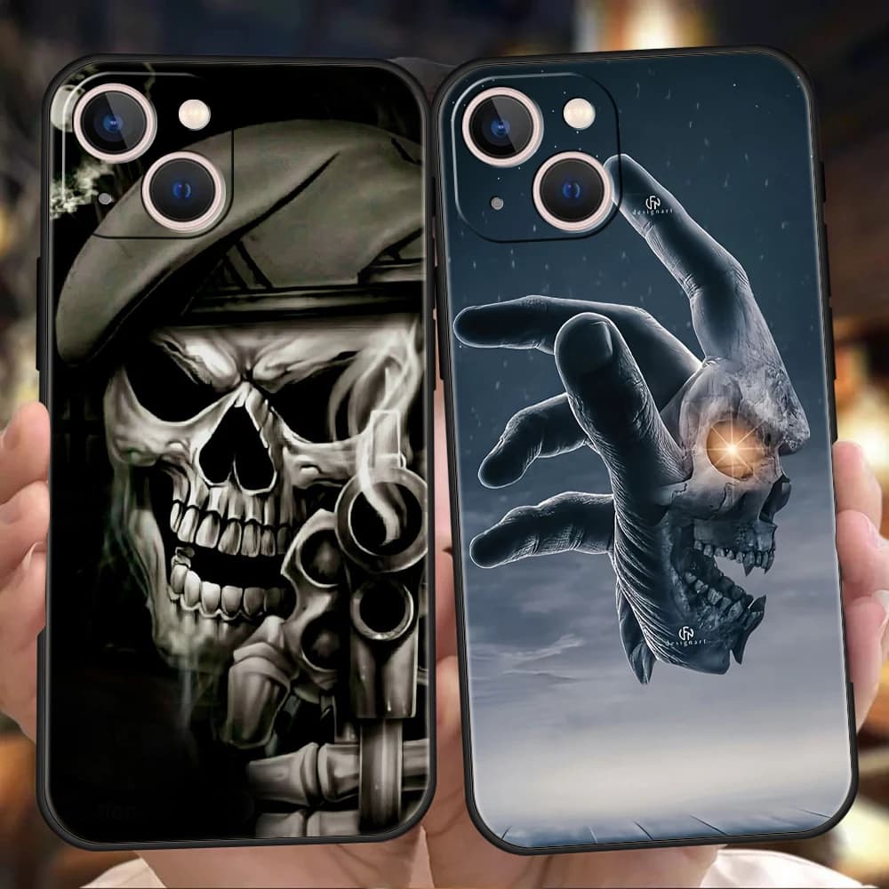 Terror Black Skull Phone Case Cover for iPhone 17 16 15 14 13 12 Pro Max 11 Pro Max 7 8 Plus 17AIR Shockproof Soft TPU Shell Bag