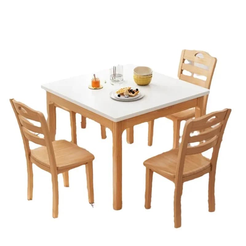 Tavolo da pranzo durevole Tavolo quadrato Piccolo appartamento domestico che mangia Gambe in legno massello Tavolino quadrato Sala da pranzo e sedie