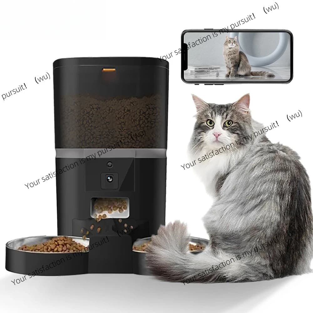 Distributore Automatico di Cibo per Animali Domestici 4L con Doppia Ciotola in Acciaio Inox, Controllo APP e Video, Dispenser Intelligente per Cani e Gatti