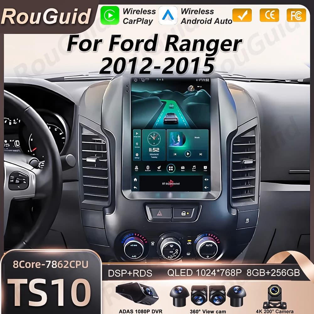 Autoradio Android 16 da 9.7'' per Ford Ranger 2012 2013 2014 2015, Carplay, Lettore Multimediale Video 2K, Wi-Fi 5G, Schermo Stereo per Auto