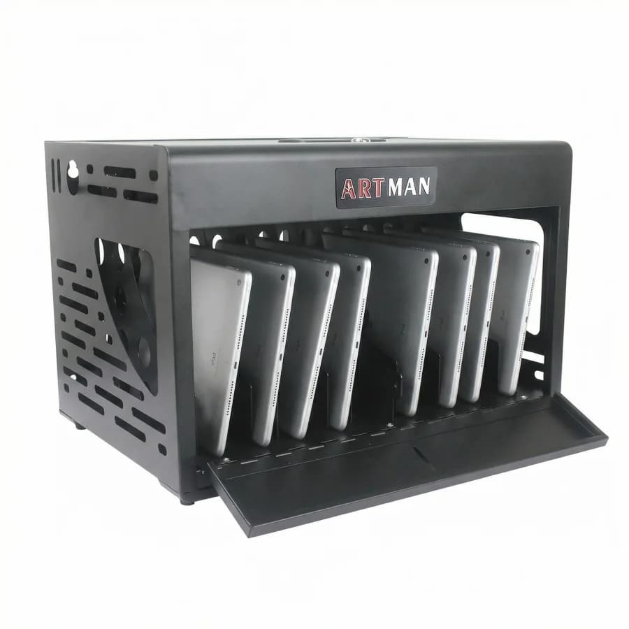 16 Bay Charging Cabinet for Laptop, Chromebook, Locking Charging Station BLACK, durable steel construction, secure key lock, ef