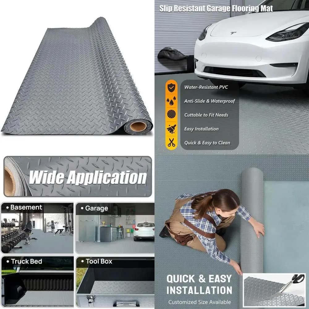 PVC garage pad thickened, waterproof anti-slip protection for cars, trailers, SUVs, basements, gyms (Grigio) - 1ft x