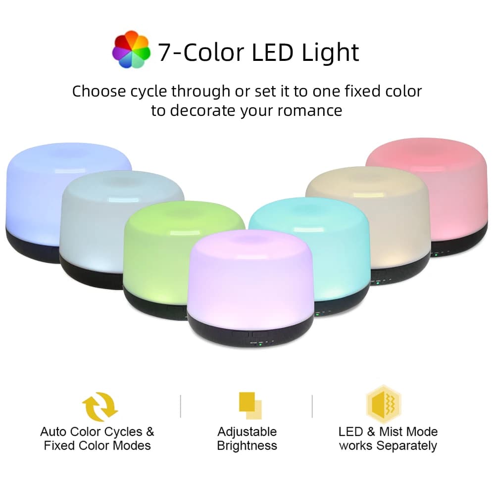 Diffusore di Oli Essenziali a 7 Colori Cangianti da 500ml con Telecomando, Funzionamento Silenzioso, Completo di 3 Oli Essenziali Rilassanti, il Regalo Perfetto