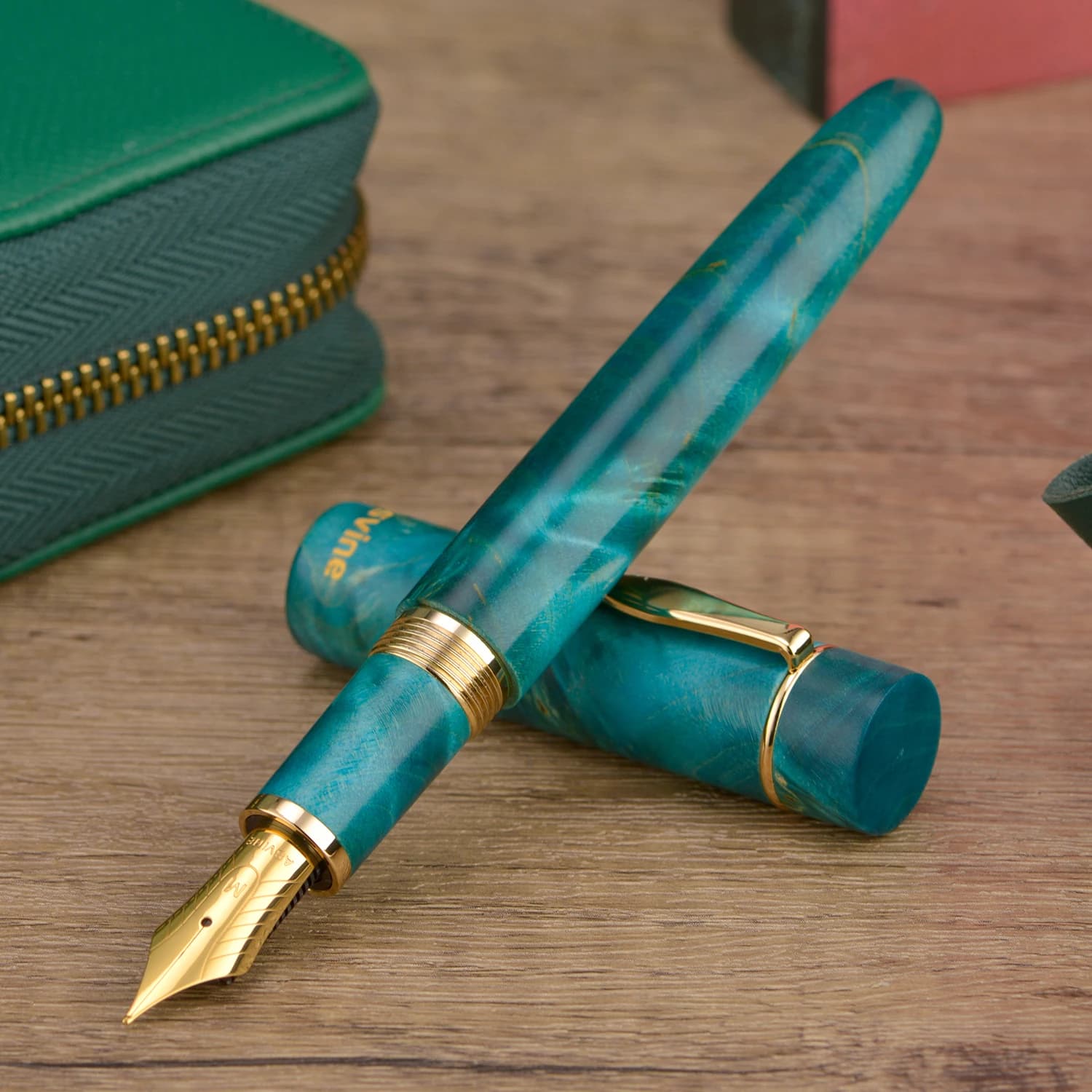 Asvine C2000 Stabilized Wood Fountain Pen NO.8 EF/F/M/Stub 1.1 Nib, Green Handcraft Large Size Writing Pen
