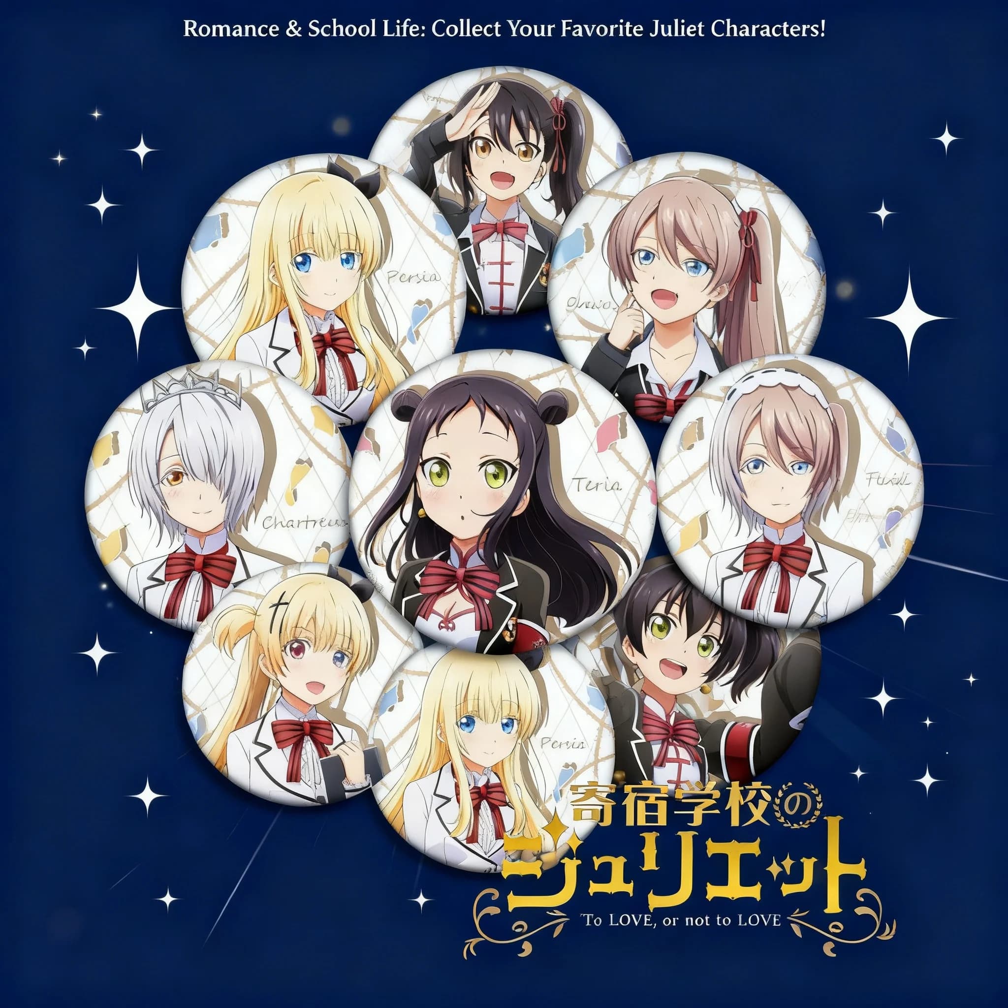 Badge Anime Juliet of Boarding School 58mm, Merchandise Anime, Pin, Decorazione da Appendere, Arte Murale, Collezione per Fan Anime, Regalo per Otaku